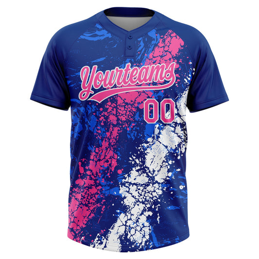 Maxcorners Custom Royal Pink-White Dripping Splatter Cracked Texture Two-Button Unisex Softball Jersey LM2605