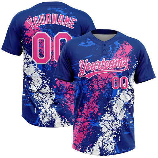 Maxcorners Custom Royal Pink-White Dripping Splatter Cracked Texture Two-Button Unisex Softball Jersey LM2605
