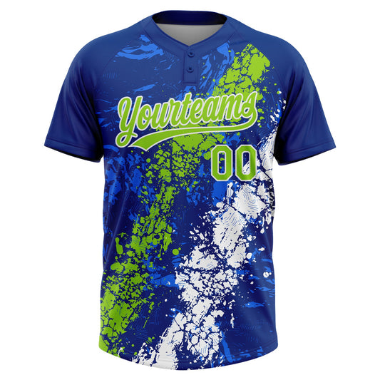 Maxcorners Custom Royal Neon Green-White Dripping Splatter Cracked Texture Two-Button Unisex Softball Jersey LM2605