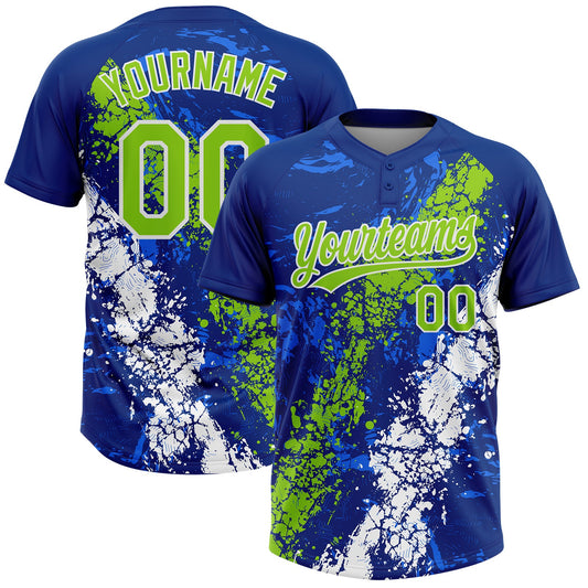 Maxcorners Custom Royal Neon Green-White Dripping Splatter Cracked Texture Two-Button Unisex Softball Jersey LM2605