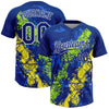 Maxcorners Custom Royal Neon Green Light Yellow-White Dripping Splatter Cracked Texture Two-Button Unisex Softball Jersey LM2605