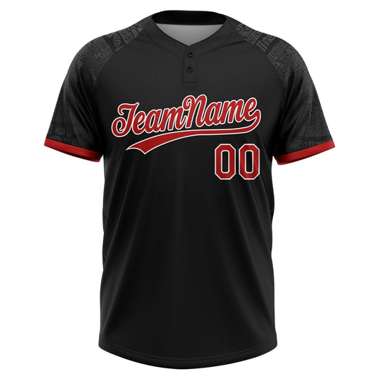 Maxcorners Custom Black Red-White Ethnic Aztec Mexican Heritage Two-Button Unisex Softball Jersey LM2605