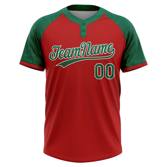 Maxcorners Custom Red Kelly Green-White Ethnic Aztec Mexican Heritage Two-Button Unisex Softball Jersey LM2605