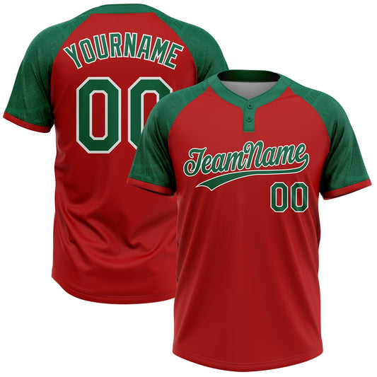 Maxcorners Custom Red Kelly Green-White Ethnic Aztec Mexican Heritage Two-Button Unisex Softball Jersey LM2605