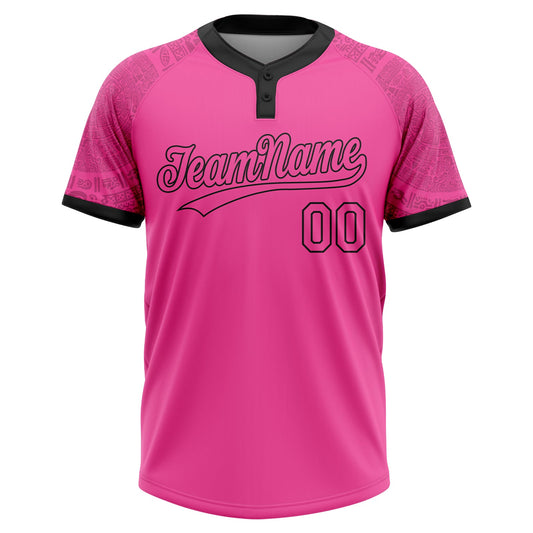 Maxcorners Custom Pink Black Ethnic Aztec Mexican Heritage Two-Button Unisex Softball Jersey LM2605