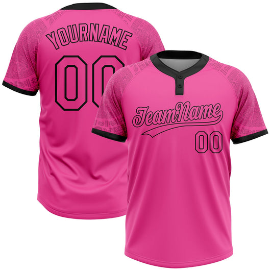 Maxcorners Custom Pink Black Ethnic Aztec Mexican Heritage Two-Button Unisex Softball Jersey LM2605