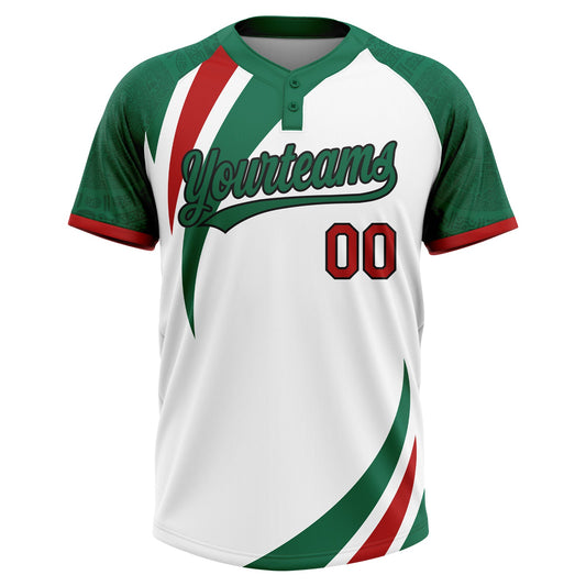 Maxcorners Custom White Red Kelly Green-Black Mexico Two-Button Unisex Softball Jersey LM2605