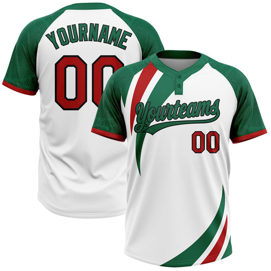 Maxcorners Custom White Red Kelly Green-Black Mexico Two-Button Unisex Softball Jersey LM2605