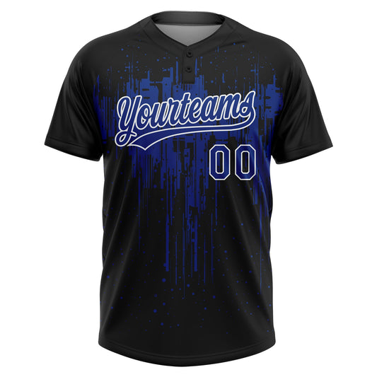 Maxcorners Custom Black Royal-White Dripping Splatter Paint Two-Button Unisex Softball Jersey LM2605
