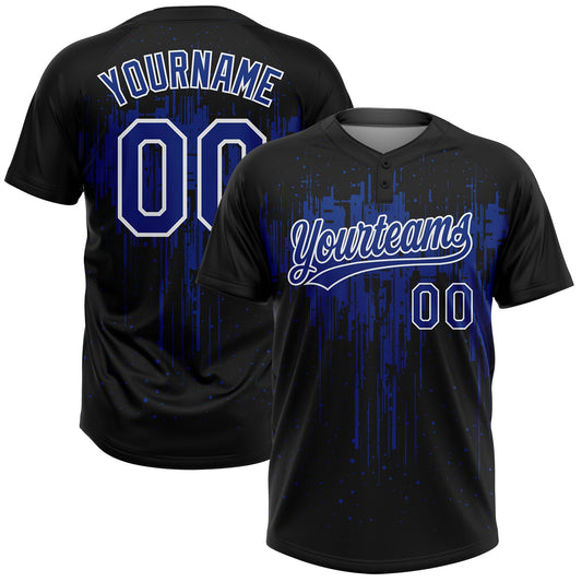 Maxcorners Custom Black Royal-White Dripping Splatter Paint Two-Button Unisex Softball Jersey LM2605