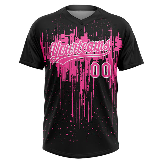 Maxcorners Custom Black Pink-White Dripping Splatter Paint Two-Button Unisex Softball Jersey LM2605