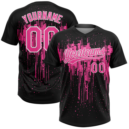 Maxcorners Custom Black Pink-White Dripping Splatter Paint Two-Button Unisex Softball Jersey LM2605