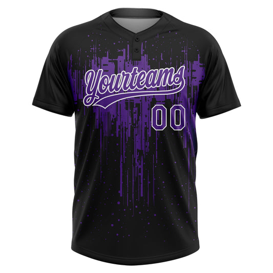 Maxcorners Custom Black Purple-White Dripping Splatter Paint Two-Button Unisex Softball Jersey LM2605