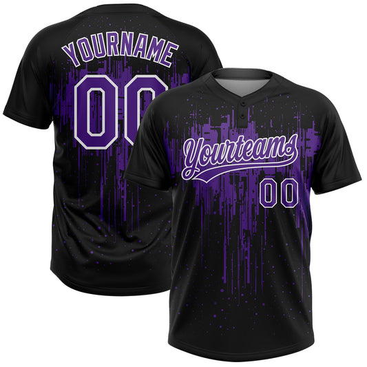 Maxcorners Custom Black Purple-White Dripping Splatter Paint Two-Button Unisex Softball Jersey LM2605