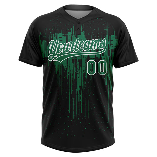 Maxcorners Custom Black Kelly Green-White Dripping Splatter Paint Two-Button Unisex Softball Jersey LM2605