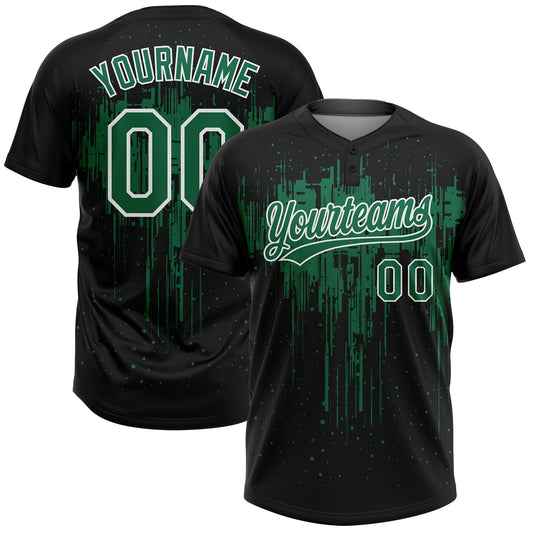 Maxcorners Custom Black Kelly Green-White Dripping Splatter Paint Two-Button Unisex Softball Jersey LM2605