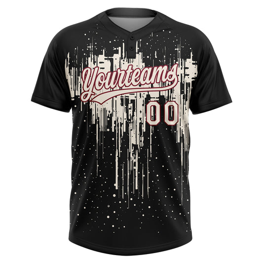 Maxcorners Custom Black Cream-Crimson Dripping Splatter Paint Two-Button Unisex Softball Jersey LM2605