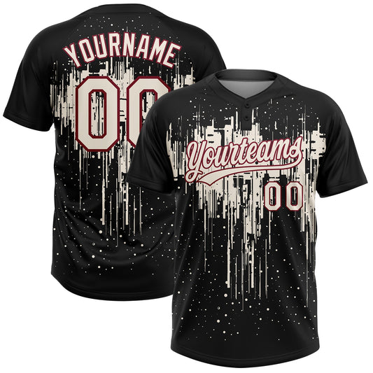 Maxcorners Custom Black Cream-Crimson Dripping Splatter Paint Two-Button Unisex Softball Jersey LM2605