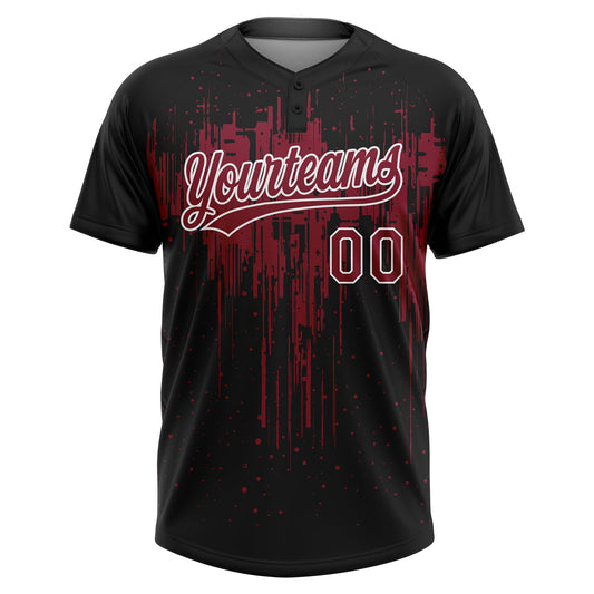 Maxcorners Custom Black Crimson-White Dripping Splatter Paint Two-Button Unisex Softball Jersey LM2605