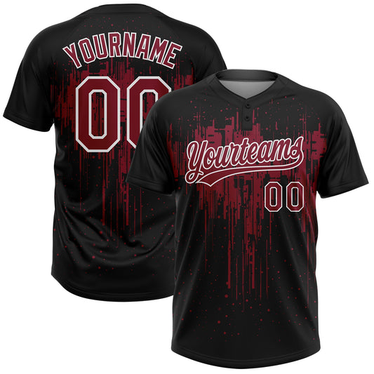 Maxcorners Custom Black Crimson-White Dripping Splatter Paint Two-Button Unisex Softball Jersey LM2605