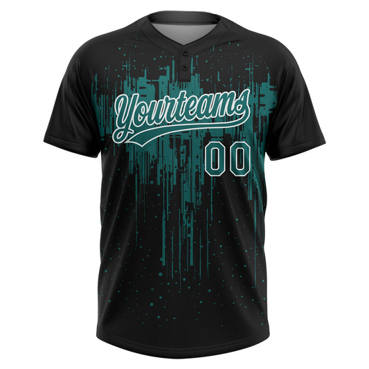 Maxcorners Custom Black Teal-White Dripping Splatter Paint Two-Button Unisex Softball Jersey LM2605