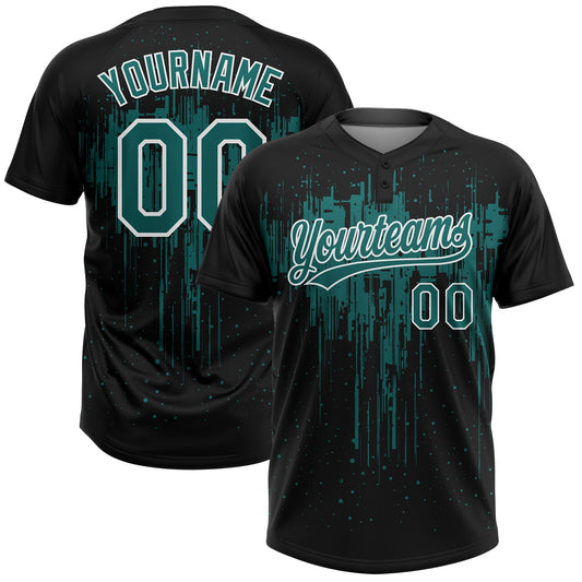 Maxcorners Custom Black Teal-White Dripping Splatter Paint Two-Button Unisex Softball Jersey LM2605