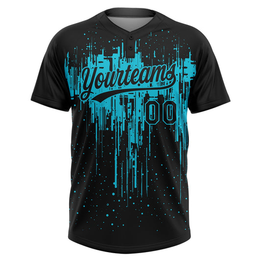 Maxcorners Custom Black Lakes Blue Dripping Splatter Paint Two-Button Unisex Softball Jersey LM2605