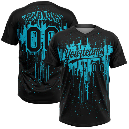 Maxcorners Custom Black Lakes Blue Dripping Splatter Paint Two-Button Unisex Softball Jersey LM2605