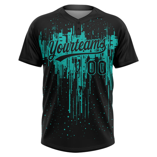 Maxcorners Custom Black Aqua Dripping Splatter Paint Two-Button Unisex Softball Jersey LM2605