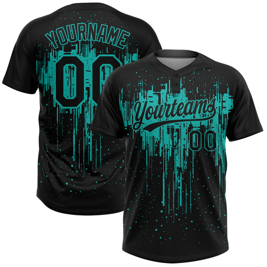 Maxcorners Custom Black Aqua Dripping Splatter Paint Two-Button Unisex Softball Jersey LM2605