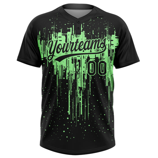 Maxcorners Custom Black Pea Green Dripping Splatter Paint Two-Button Unisex Softball Jersey LM2605