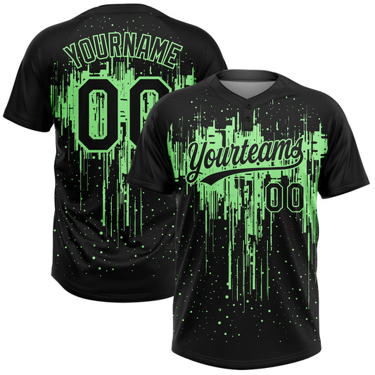 Maxcorners Custom Black Pea Green Dripping Splatter Paint Two-Button Unisex Softball Jersey LM2605