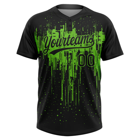 Maxcorners Custom Black Aurora Green Dripping Splatter Paint Two-Button Unisex Softball Jersey LM2605
