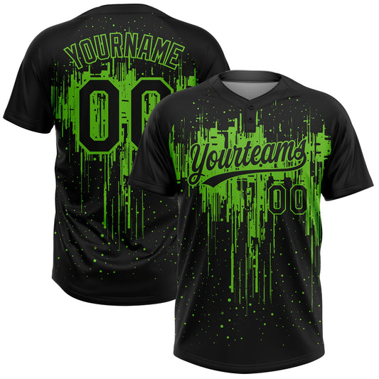 Maxcorners Custom Black Aurora Green Dripping Splatter Paint Two-Button Unisex Softball Jersey LM2605