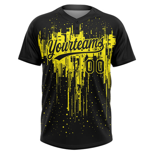 Maxcorners Custom Black Light Yellow Dripping Splatter Paint Two-Button Unisex Softball Jersey LM2605