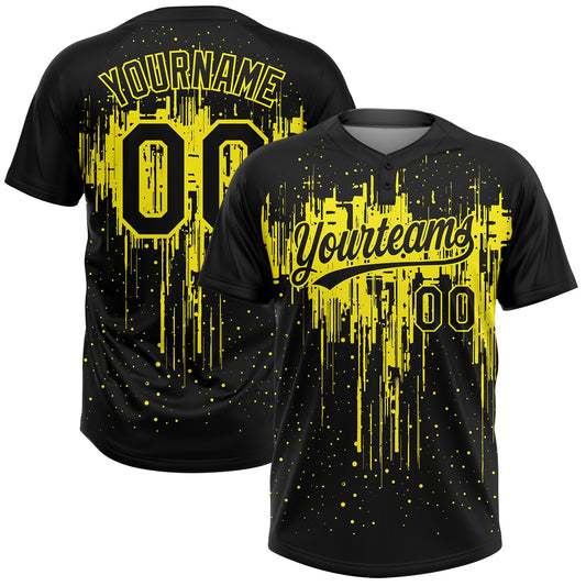 Maxcorners Custom Black Light Yellow Dripping Splatter Paint Two-Button Unisex Softball Jersey LM2605