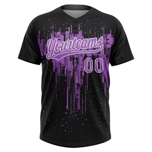 Maxcorners Custom Black Medium Purple-White Dripping Splatter Paint Two-Button Unisex Softball Jersey LM2605
