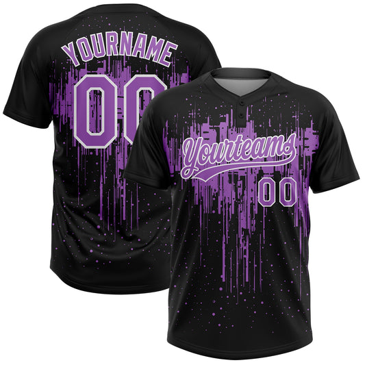 Maxcorners Custom Black Medium Purple-White Dripping Splatter Paint Two-Button Unisex Softball Jersey LM2605