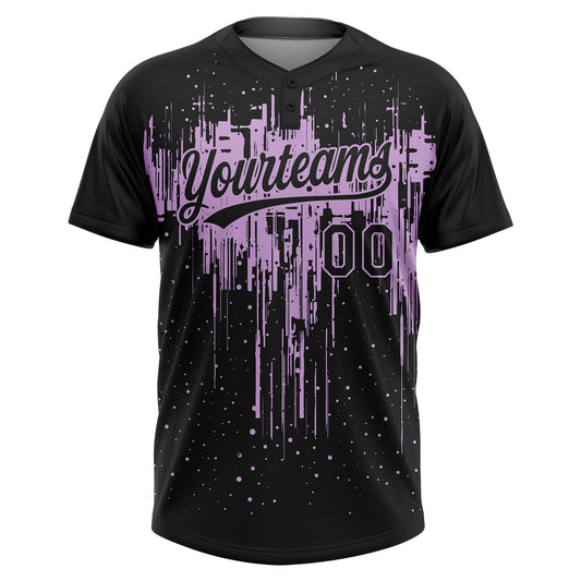 Maxcorners Custom Black Light Purple Dripping Splatter Paint Two-Button Unisex Softball Jersey LM2605