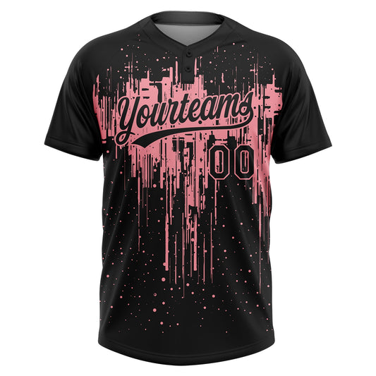 Maxcorners Custom Black Medium Pink Dripping Splatter Paint Two-Button Unisex Softball Jersey LM2605