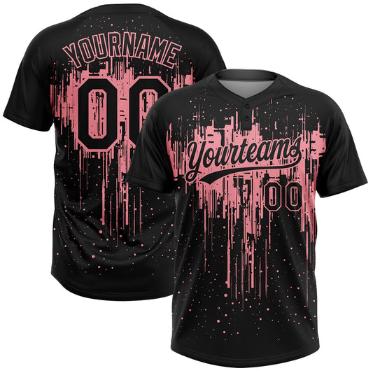 Maxcorners Custom Black Medium Pink Dripping Splatter Paint Two-Button Unisex Softball Jersey LM2605