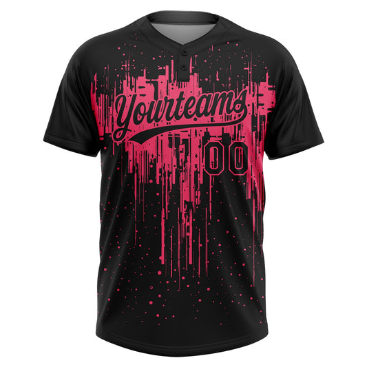 Maxcorners Custom Black Neon Pink Dripping Splatter Paint Two-Button Unisex Softball Jersey LM2605