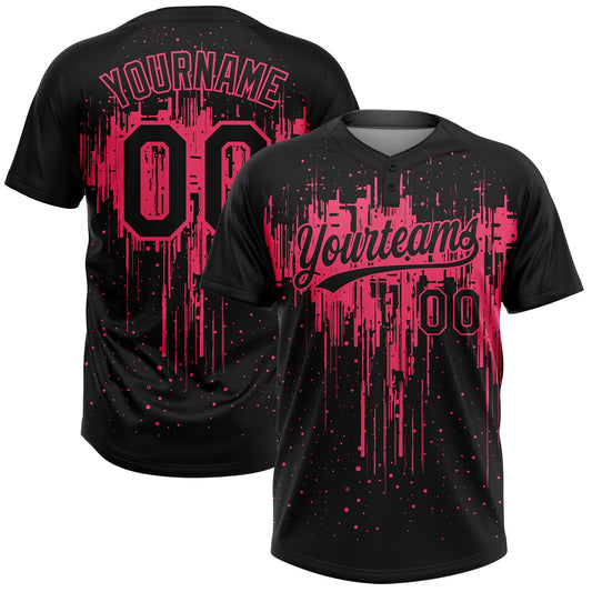 Maxcorners Custom Black Neon Pink Dripping Splatter Paint Two-Button Unisex Softball Jersey LM2605