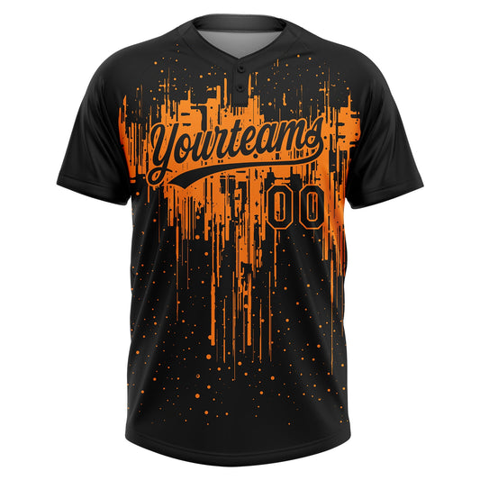 Maxcorners Custom Black Bay Orange Dripping Splatter Paint Two-Button Unisex Softball Jersey LM2605