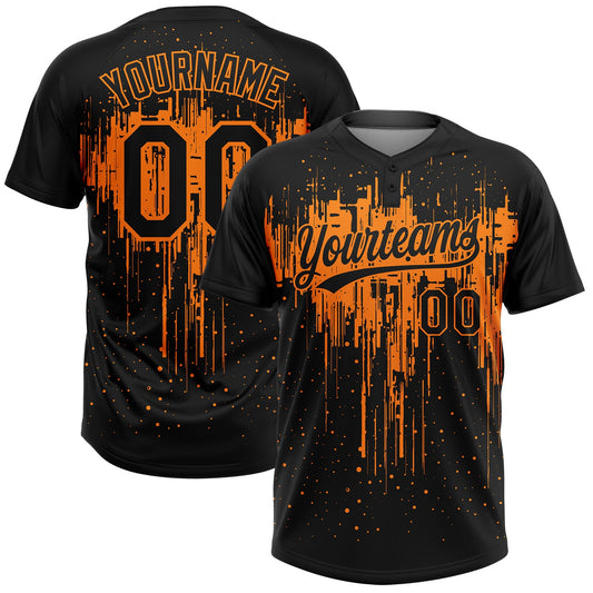 Maxcorners Custom Black Bay Orange Dripping Splatter Paint Two-Button Unisex Softball Jersey LM2605