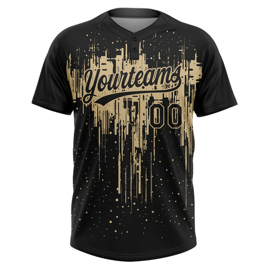 Maxcorners Custom Black Vegas Gold Dripping Splatter Paint Two-Button Unisex Softball Jersey LM2605