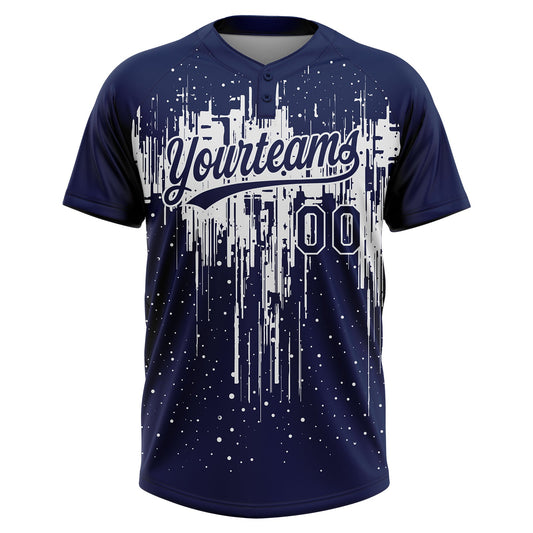 Maxcorners Custom Navy White Dripping Splatter Paint Two-Button Unisex Softball Jersey LM2605