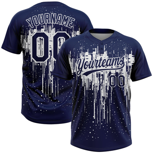 Maxcorners Custom Navy White Dripping Splatter Paint Two-Button Unisex Softball Jersey LM2605