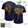Maxcorners Custom Navy Old Gold Dripping Splatter Paint Two-Button Unisex Softball Jersey LM2605