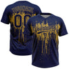 Maxcorners Custom Navy Old Gold Dripping Splatter Paint Two-Button Unisex Softball Jersey LM2605